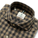 【SALE】ルイジボレッリ ルイジボレリ LUIGI BORRELLI / 24-25AW コットン微起毛チェックホリゾンタルカラーシャツ「NA35(SR44766)」(ライトブラウン×チャコールグレー)/ あす楽非対応 イタリアシャツ メンズ チェック
