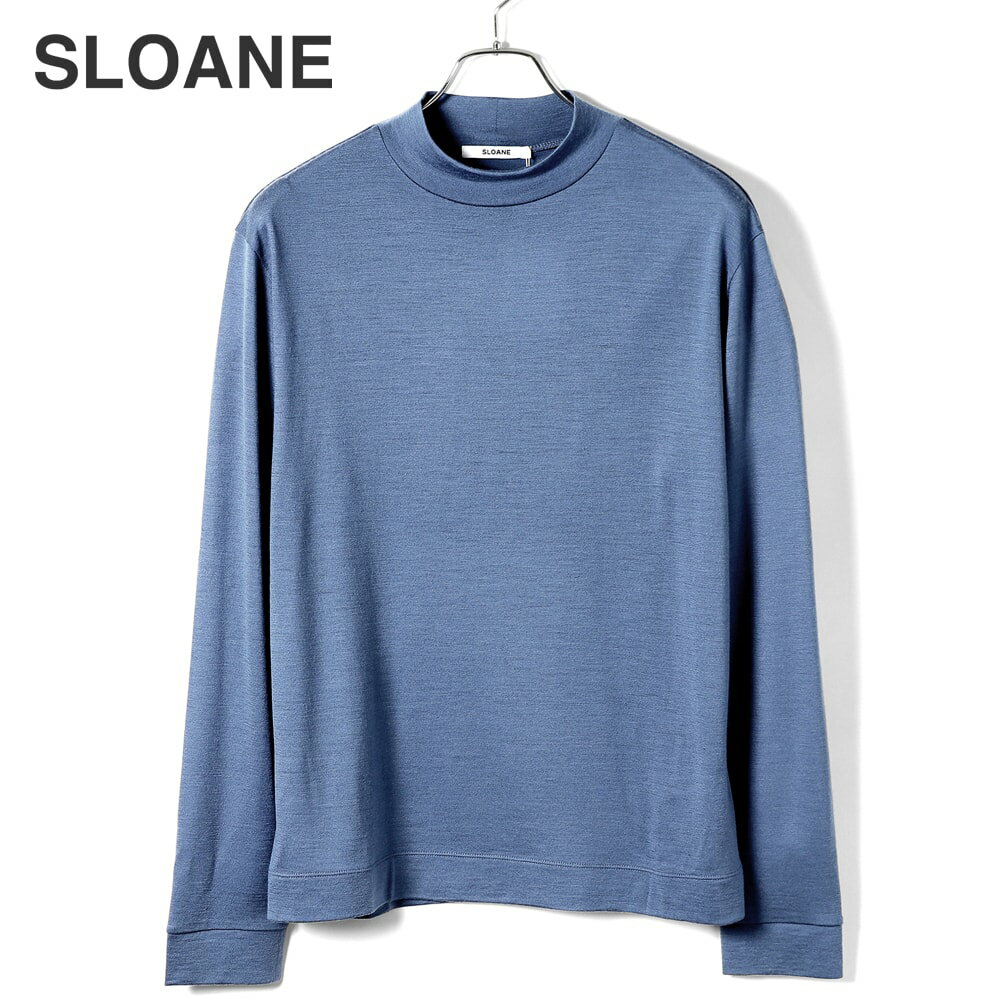スローン SLOANE / 【国内正規品】 / 当店別注ウォッシャブルウール72番手双糸テンジク長袖モックネックカットソー「SL9W-T794」(スモークブルー)/ セール除外品 3シーズン メンズ Tシャツ ロングスリーブ 抗菌防臭