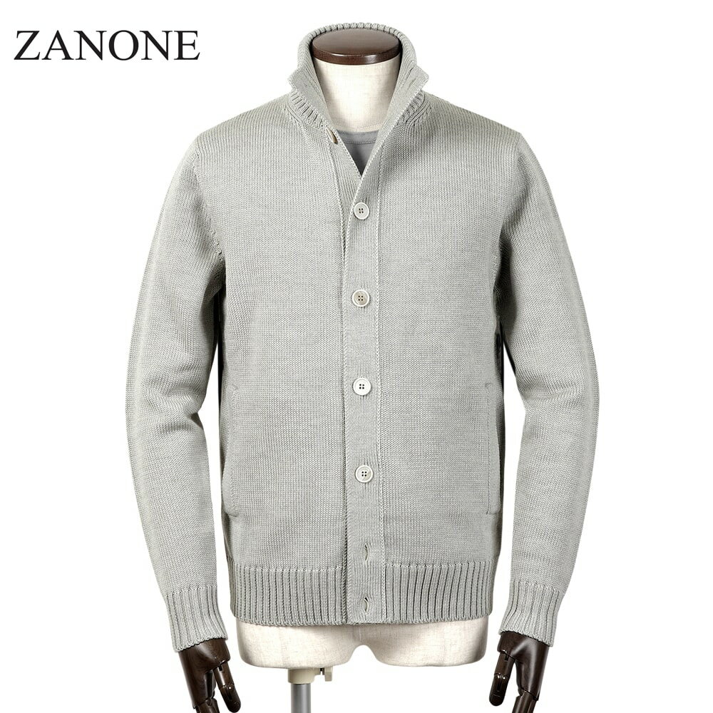 【ポイント10倍】ザノーネ ZANONE / 【国内正規品】 / ウール5ゲージスタンドカラーニットカーディガン「CHIOTO」(ライトグレー)/ セール除外品...