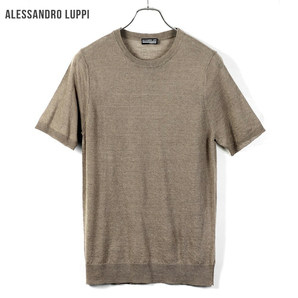 アレッサンドロルッピ Alessandro Luppi ／ 24SS リネンコットンハイゲージ半袖クルーネックニット「5122」（TAUPE／トープ）／ 春夏 メンズ イタリア 半袖ニット リネンニット サマーニット 麻 涼しい