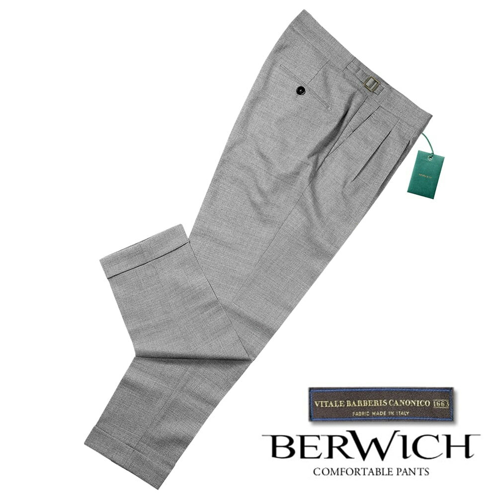 楽天粋な着こなし　楽天市場店ベルウィッチ BERWICH ／ 【国内正規品】 ／ 24SS CANONICOウールフレスコサイドアジャスター2プリーツパンツ「SCOTCH」（LIGHT／ライトグレー）／ スコッチ 春夏 メンズ イタリア サイドアジャスターパンツ カノニコ 無地