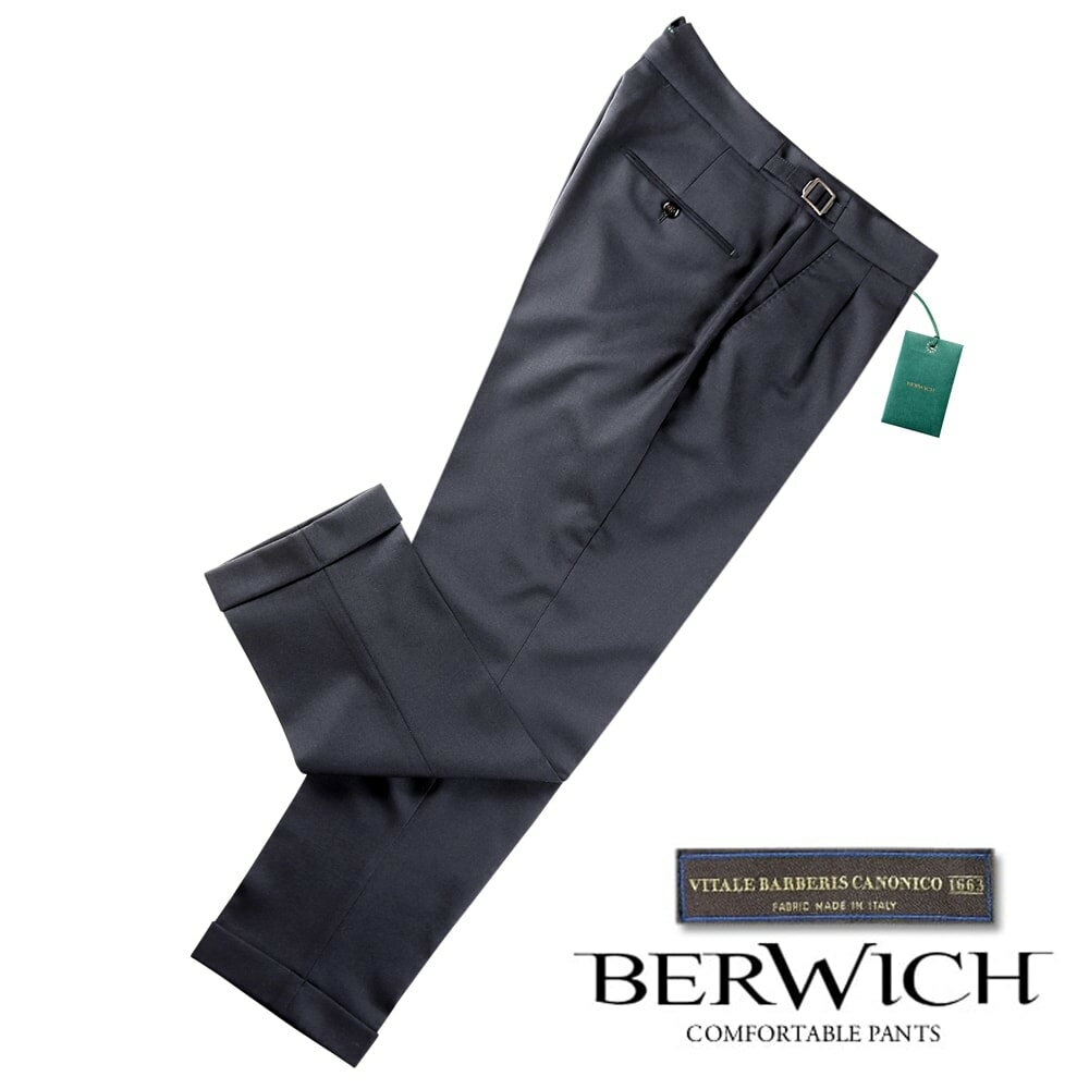 ベルウィッチ BERWICH ／  ／ 24SS CANONICOウールフレスコサイドアジャスター2プリーツパンツ「SCOTCH」（NAVY／ダークネイビー）／ スコッチ 春夏 メンズ イタリア サイドアジャスターパンツ カノニコ 無地