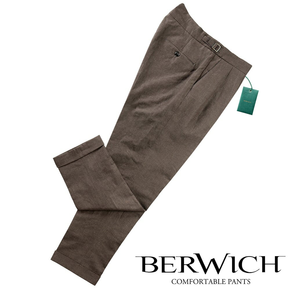 ベルウィッチ BERWICH ／  ／ 24SS コットンリネンシャンブレーサイドアジャスターパンツ「SCOTCH」（BROWN／ブラウン）／ スコッチ 春夏 メンズ イタリア サイドアジャスターパンツ 無地