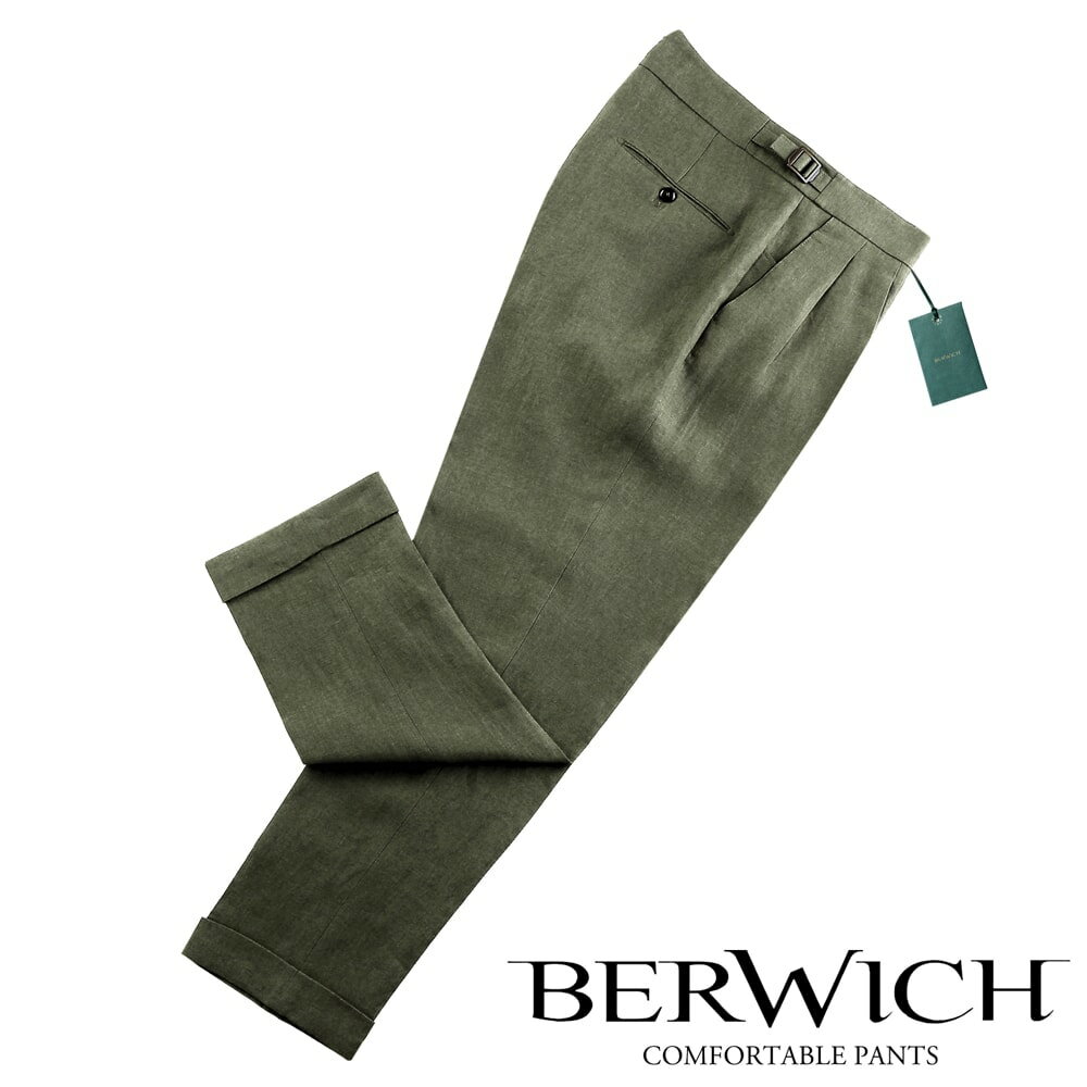 ベルウィッチ BERWICH ／  ／ 24SS リネンポプリンサイドアジャスターパンツ「SCOTCH」（ARMY／オリーブ）／ スコッチ 春夏 メンズ イタリア サイドアジャスターパンツ 無地