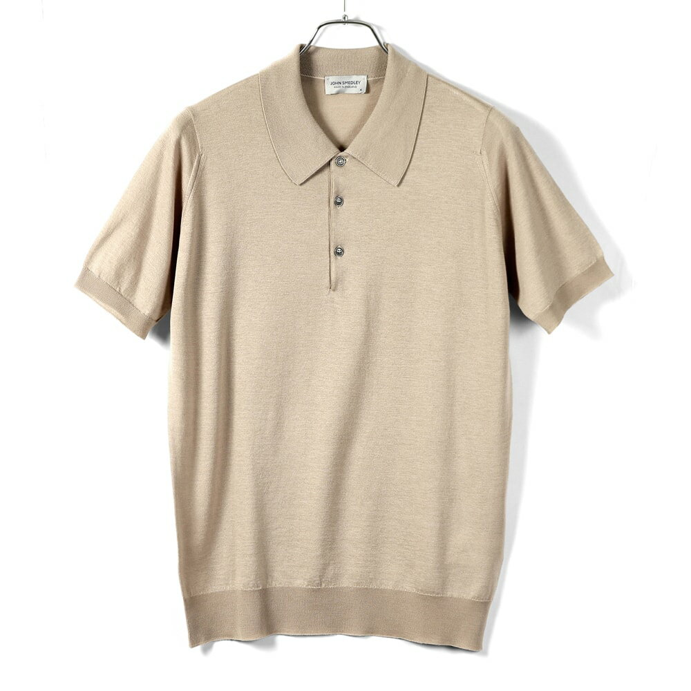 ジョンスメドレー JOHN SMEDLEY ／ 24SS ウールコットン30ゲージ半袖ニットポロシャツ「PEAKS」（OAT／オートミール）／ ピークス アイシス 春夏 メンズ イギリス 半袖ポロシャツ イージーフィット