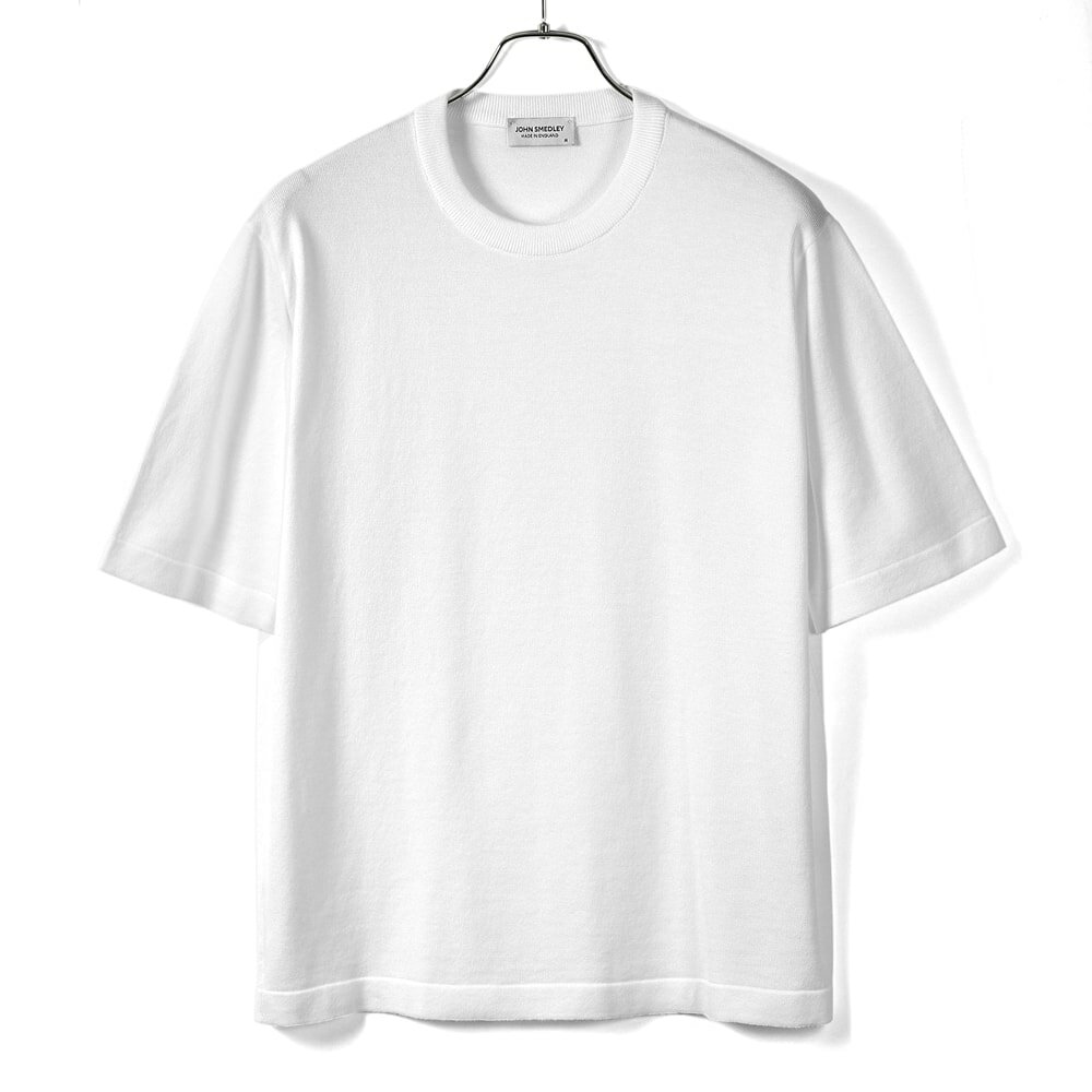 ジョンスメドレー JOHN SMEDLEY ／ 24SS シーアイランドコットン24ゲージ半袖クルーネックニット「TINDALL」（WHITE／ホワイト）／ ティンダール S4509 春夏 メンズ イギリス 半袖ニット 海島綿 リラックスフィット