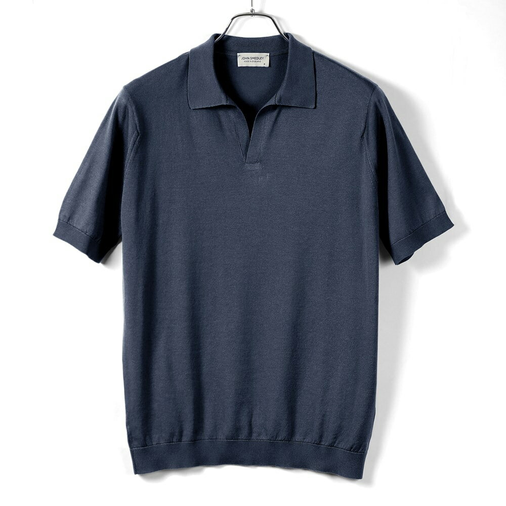 ジョンスメドレー JOHN SMEDLEY ／ 24SS シーアイランドコットン30ゲージ半袖スキッパーニットポロシャツ「SYRES」（FRENCH NAVY／フレンチネイビー）／ サイアス 春夏 メンズ イギリス 半袖ポロシャツ スキッパーポロ 海島綿 モダンフィット