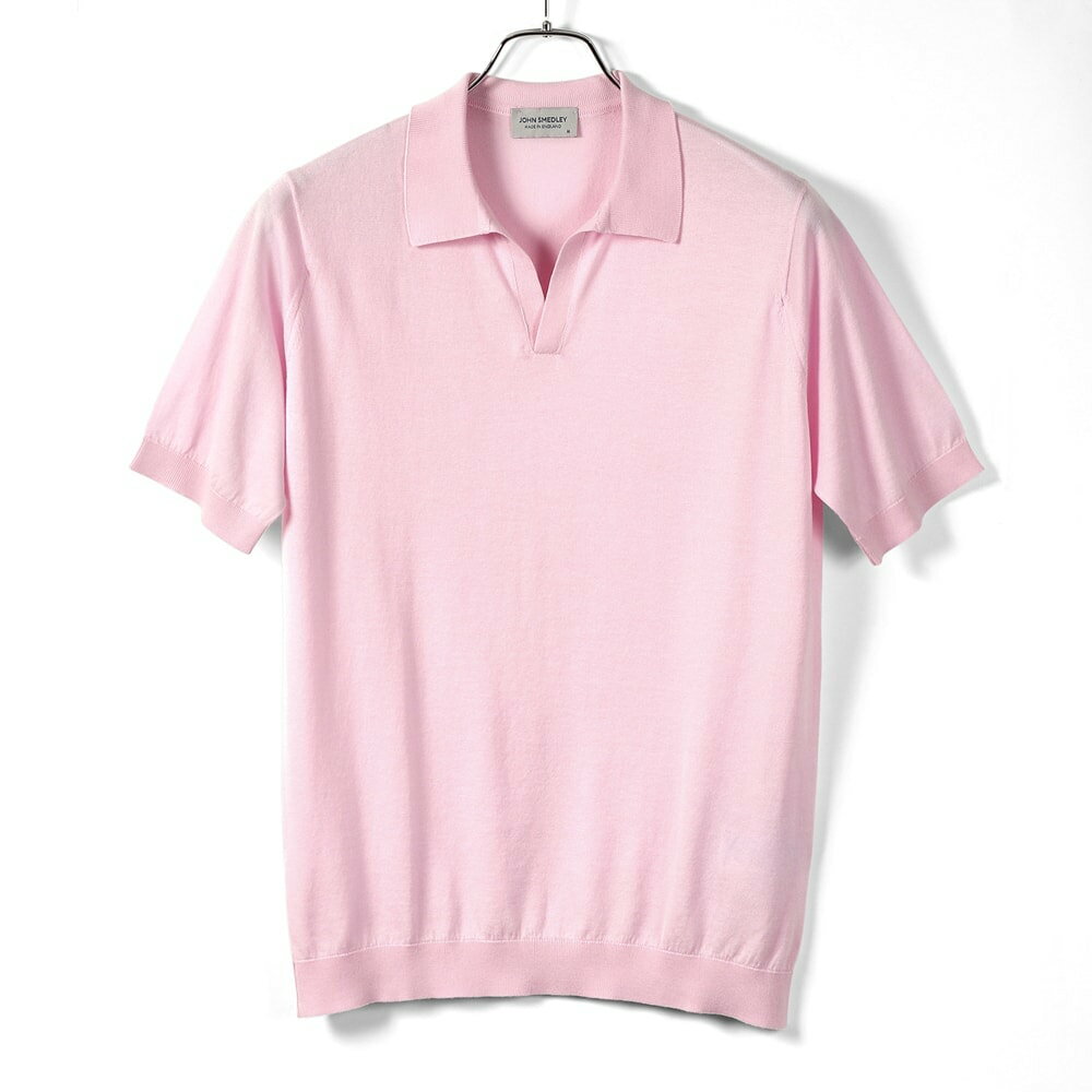 ジョンスメドレー JOHN SMEDLEY ／ 24SS シーアイランドコットン30ゲージ半袖スキッパーニットポロシャツ「SYRES」（MALLOW PINK／マロウピンク）／ サイアス 春夏 メンズ イギリス 半袖ポロシャツ スキッパーポロ 海島綿 モダンフィット