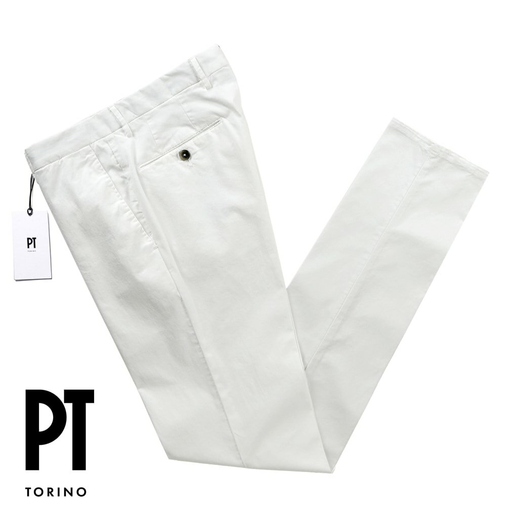 PT TORINO ピーティートリノ ／  ／ 24SS 製品染めコットンストレッチライトギャバジンノープリーツパンツ「SLIM FIT」（ホワイト）／ PT01 PTトリノ 春夏 メンズ ボトムス チノパン スラックス ビジネス 無地