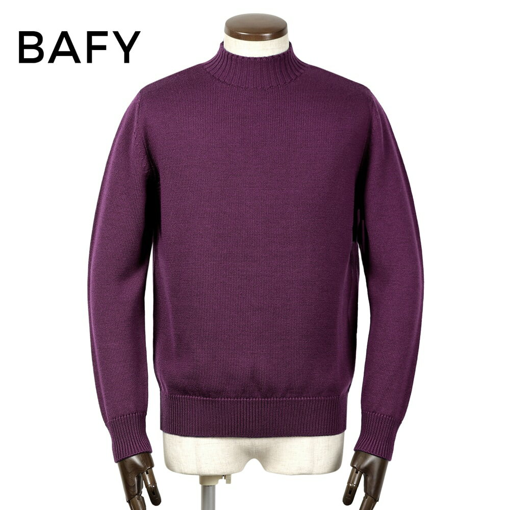 【ポイント10倍】 バフィー BAFY / 25-26AW 当店別注メリノウールミドルゲージモックネックニット「4372」(パープル)/ 秋冬 メンズ イタリア セーター エクストラファインメリノウール