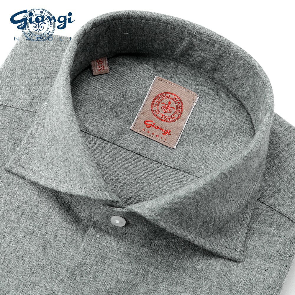 ジャンジ GIANGI ／ 25-26AW コットン微起毛ツイルホリゾンタルカラーシャツ「ROMA」（ミディアムグレー）／ 秋冬 メンズ イタリア カジュアルシャツ オンオフ兼用 無地(4)