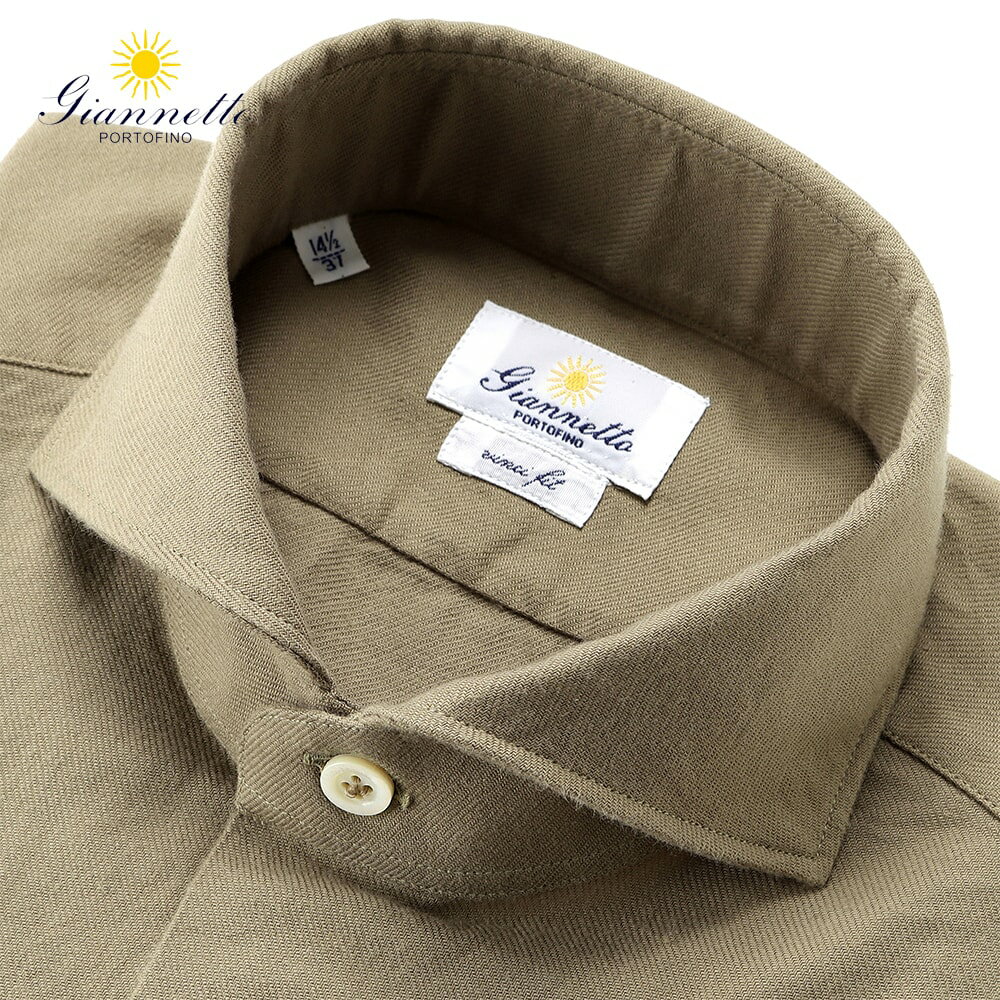 楽天粋な着こなし　楽天市場店ジャンネット Giannetto ／ 【国内正規品】 ／ 25-26AW 製品洗いコットンライトフランネルホリゾンタルカラーシャツ「84（VINCI FIT）」（トープ）【ラッピング対応】／ 秋冬 メンズ イタリア ヴィンチフィット コットンシャツ 綿シャツ 無地