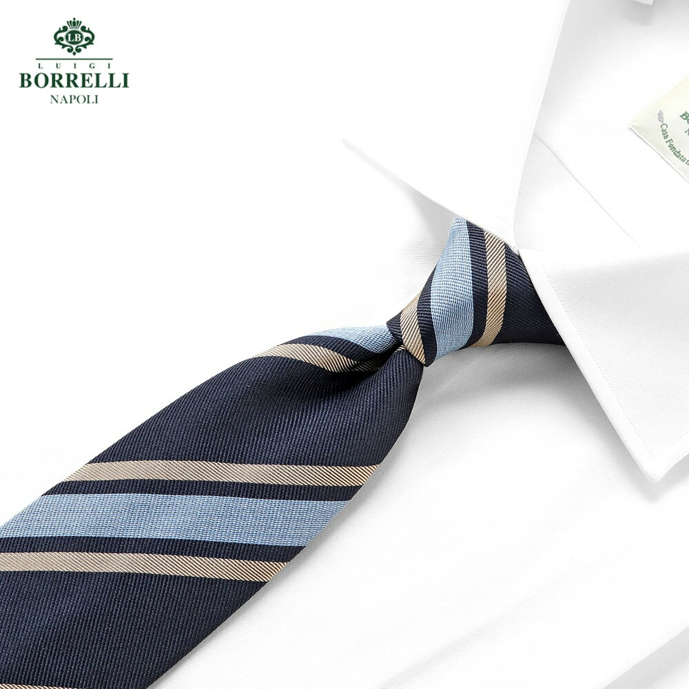 ルイジボレッリ ルイジボレリ LUIGI BORRELLI ／ 25-26AW シルクツイルレジメンタルネクタイ「463117」（ネイビー）【ネコポス対応 ／ 1点のみ・同梱不可】【ラッピング対応】／ ブランド ビジネス オールシーズン イタリア シルクネクタイ