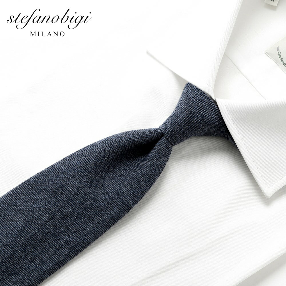 ステファノ ビジ ステファノビジ stefanobigi ／ 25-26AW ウールシルクオックスフォードソリッドネクタイ「ARNO（Y111）」（ネイビー）【ネコポス対応 ／ 1点のみ・同梱不可】【ラッピング対応】／ 秋冬 イタリア ウールネクタイ ビジネス 無地