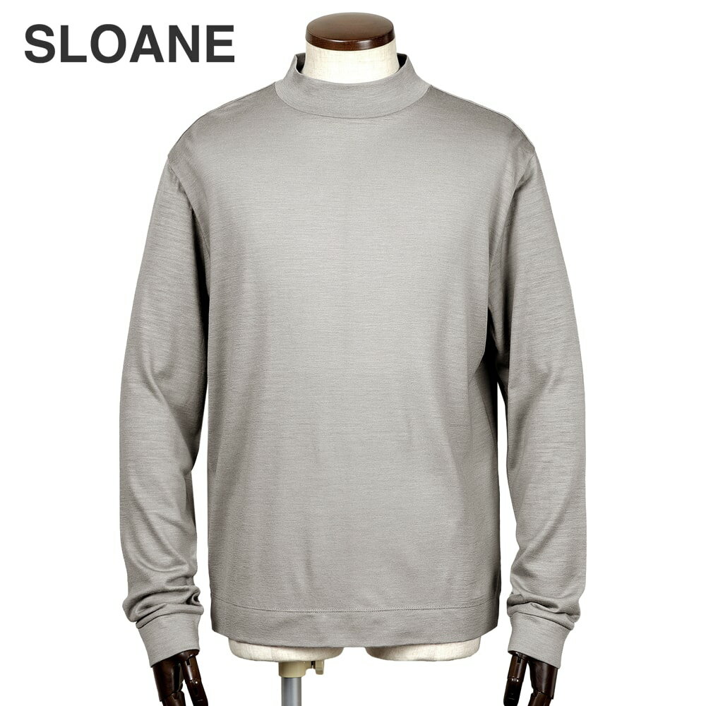 楽天粋な着こなし　楽天市場店スローン SLOANE ／ 【国内正規品】 ／ 当店別注72番手双糸ウォッシャブルウールテンジク長袖モックネックカットソー「SL9W-T794」（シルバー）【ラッピング対応】／ セール除外品 3シーズン メンズ Tシャツ ティーシャツ ロングスリーブ 抗菌防臭