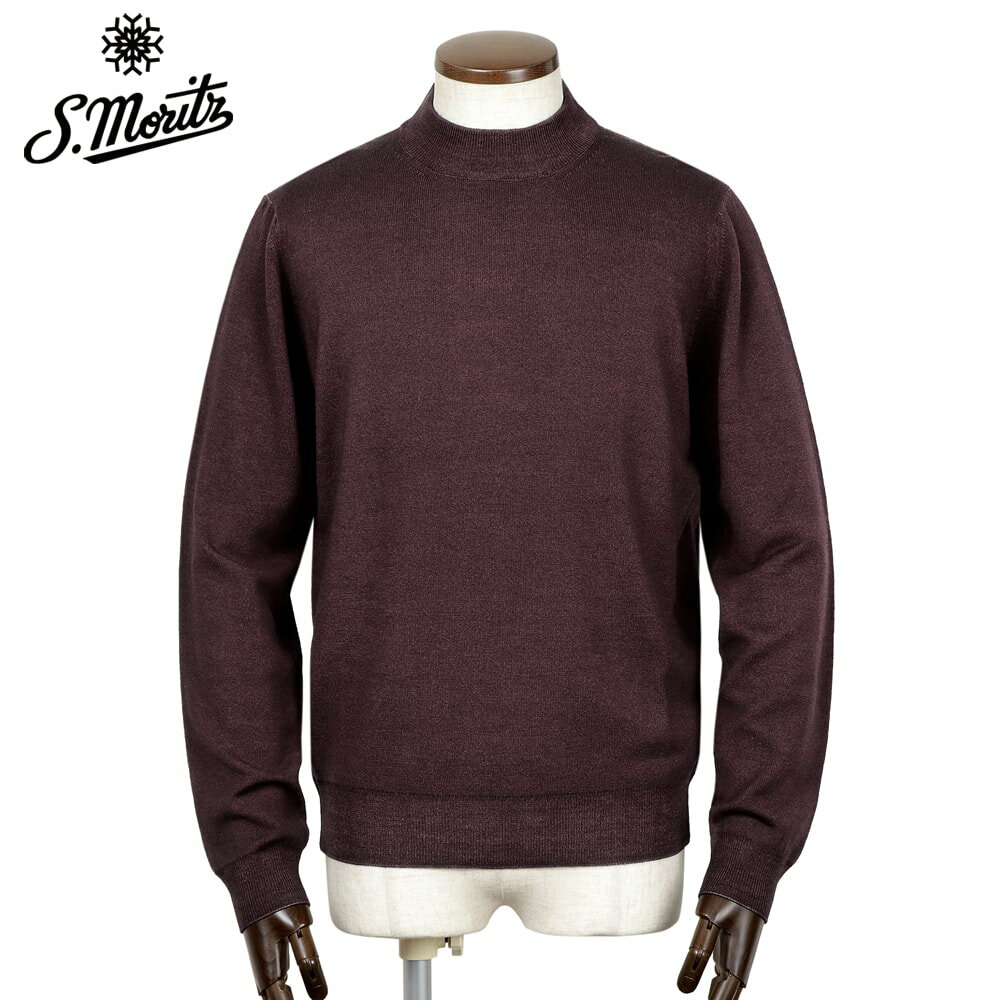 サンモリッツ S.Moritz ／ 25-26AW 製品染めメリノウール12ゲージクルーネックニット「LU1ML WM12RV」（ダークボルドー）【ラッピング対応】／ フィリッポデローレンティス 秋冬 メンズ イタリア ウォッシャブルウール