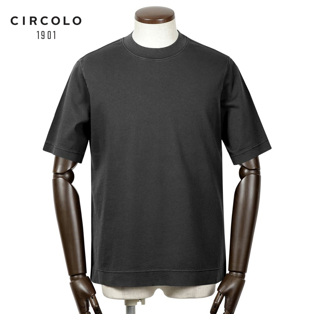 楽天粋な着こなし　楽天市場店【クーポン対象】チルコロ 1901 CIRCOLO 1901 ／ 【国内正規品】 ／ 25SS 製品染めコットンジャージー半袖セミモックネックカットソー「CN4726」（NERO／ブラック）／ 春夏 メンズ イタリア Tシャツ クルーネック ガーメントダイ