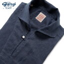 【SALE/返品・交換不可】ジャンジ GIANGI / 25SS 製品洗いリネンポプリンカプリシャツ「9944」(ネイビー)/ 春夏 メンズ イタリア カジュアルシャツ リネンシャツ 麻シャツ 無地 ウォッシュ