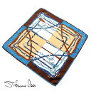ステファノカウ Stefano Cau / シルクツイル馬具柄プリントポケットチーフ「D105」(ベージュ×ホワイト×ブルー×ブラウン)【ネコポス対応 / 12...