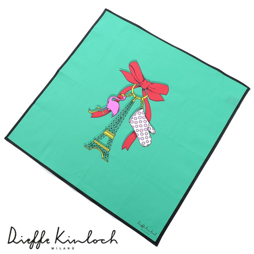 【ポイント10倍】ディエッフェ キンロック Dieffe Kinloch / コットンポプリンプリントハンカチーフ「PARIS/CHARMS TOUR EIFFEL」(エメラルド基調)【ネコポス対応 / 12点まで同梱可】【ラッピング対応】/ ハンカチ メンズ ギフト プレゼント バンダナ