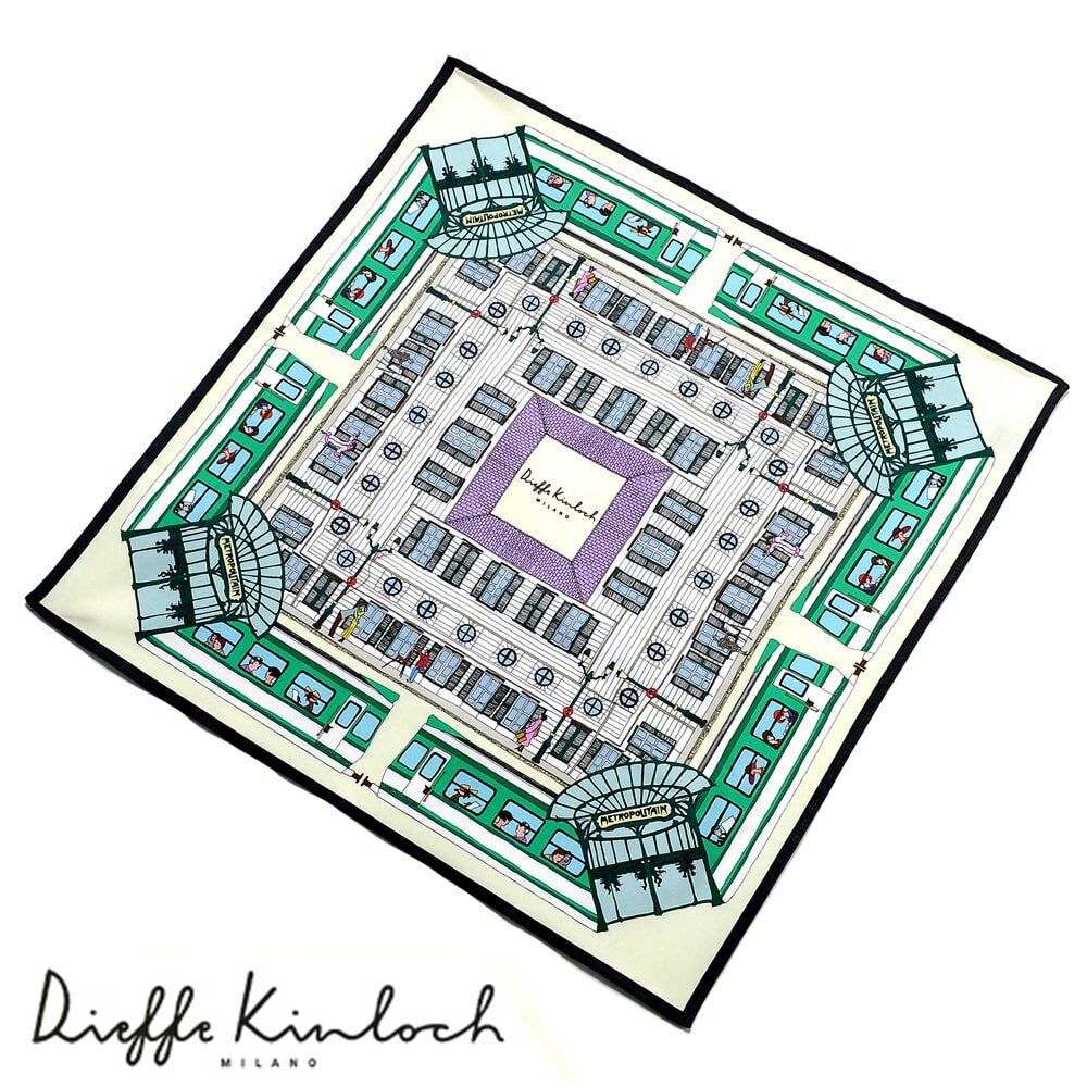 ディエッフェ キンロック Dieffe Kinloch ／ コットンポプリンプリントハンカチーフ「PARIS／METROPOLITAIN」（アイボリー基調）／ ハンカチ メンズ ギフト プレゼント スカーフ