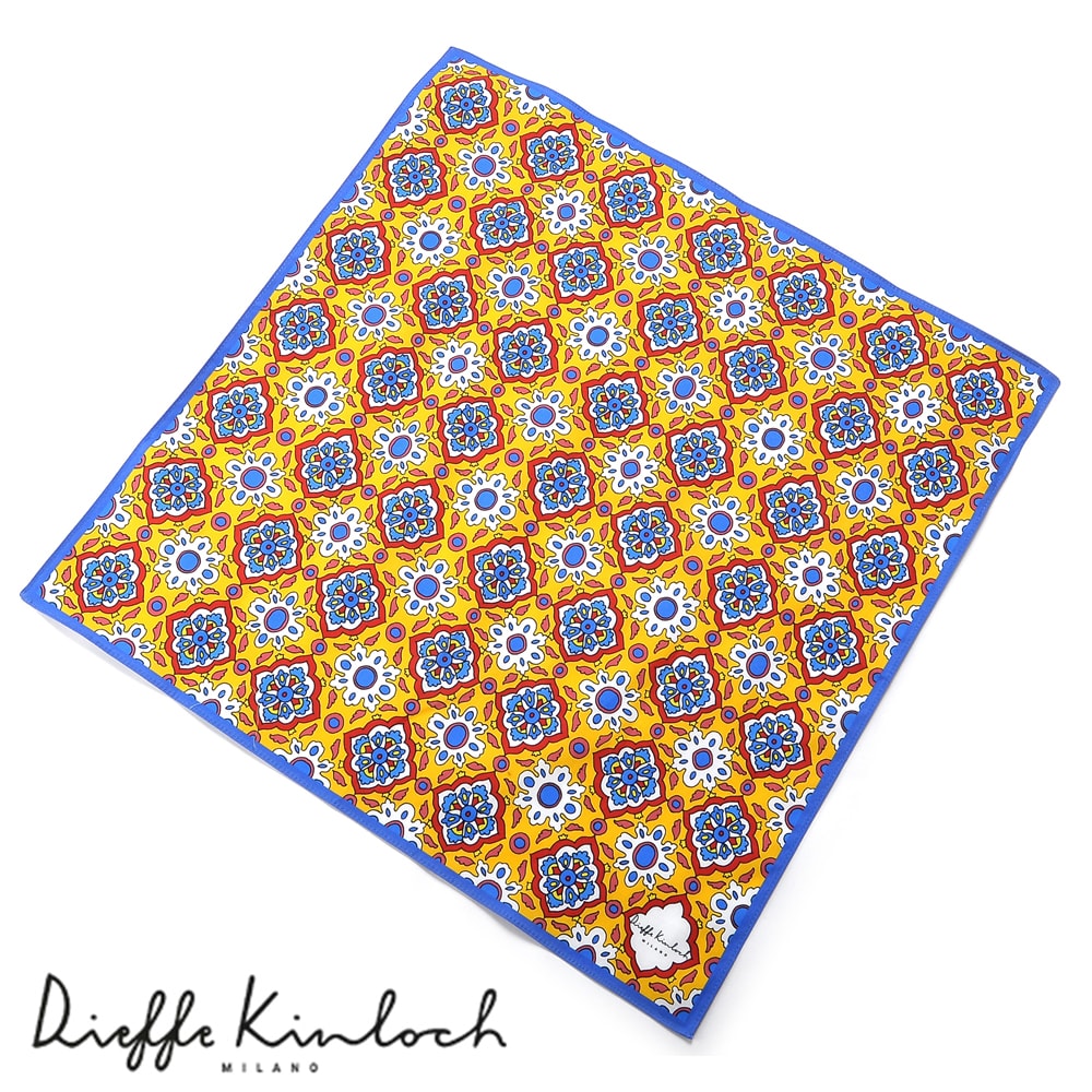 ディエッフェ キンロック Dieffe Kinloch ／ コットンポプリンプリントハンカチーフ「NAPOLI／NAPOLI TILES」（イエロー基調）【ネコポス対応 ／ 12点まで同梱可】【ラッピング対応】／ ハンカチ メンズ ギフト プレゼント バンダナ ナポリ