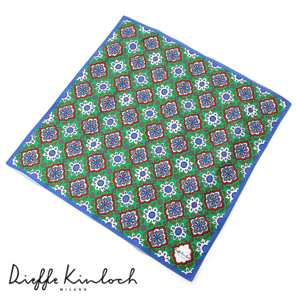 ディエッフェ キンロック Dieffe Kinloch / コットンポプリンプリントハンカチーフ「NAPOLI/NAPOLI TILES」(グリーン基調)【ネコポス対応 / 12点まで同梱可】【ラッピング対応】/ ハンカチ メンズ ギフト プレゼント バンダナ ナポリ