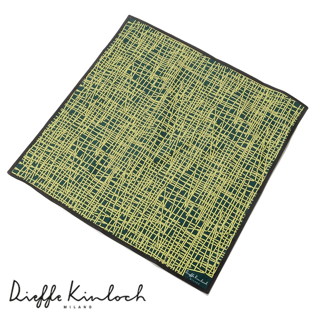 ディエッフェ キンロック Dieffe Kinloch / コットンポプリンプリントハンカチーフ「NAPOLI/SPAGHETTI」(ダークグリーン基調)【ネコポス対応 / 12点まで同梱可】【ラッピング対応】/ ハンカチ メンズ ギフト プレゼント ナポリ