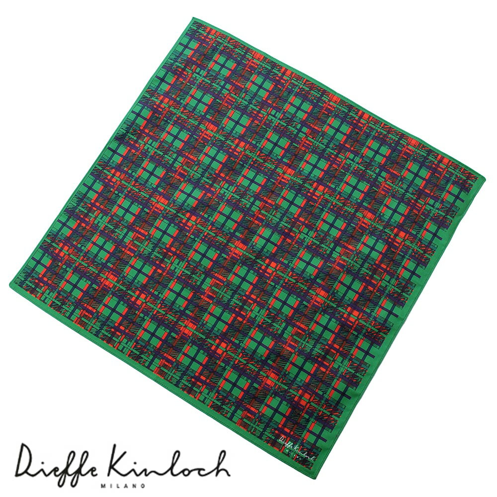 ディエッフェ キンロック Dieffe Kinloch ／ コットンポプリンプリントハンカチーフ「TANZANIA／TARTAN」（グリーン×レッド×パープル）【ネコポス対応 ／ 12点まで同梱可】【ラッピング対応】／ ハンカチ メンズ ギフト プレゼント