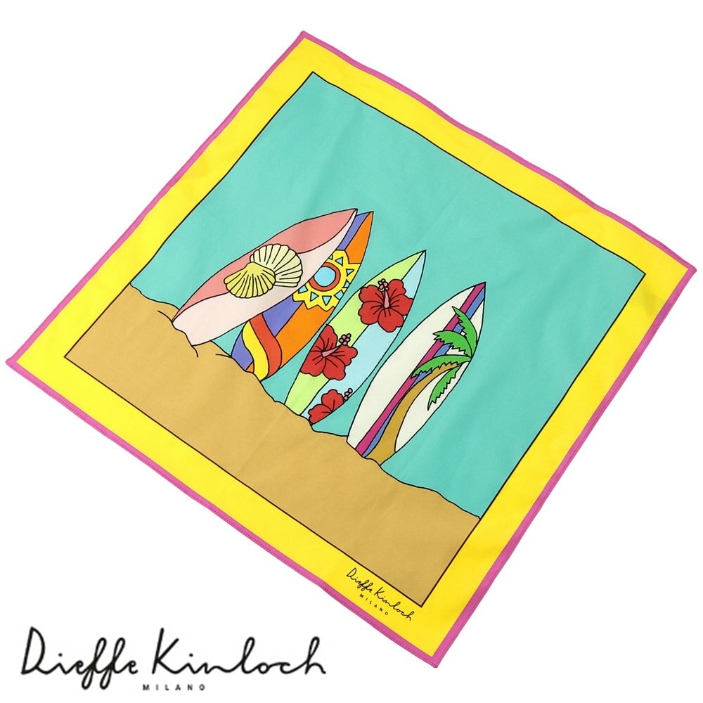 ディエッフェ キンロック Dieffe Kinloch / コットンポプリンプリントハンカチーフ「HAWAII/SURFBOARDS」(エメラルド基調)【ネコポス対応 / 12点まで同梱可】【ラッピング対応】/ ハンカチ メンズ ギフト プレゼント イタリア ハワイ