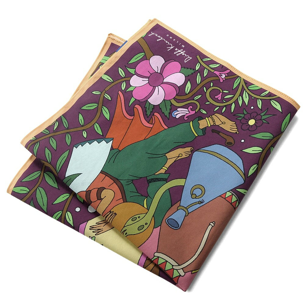 ディエッフェ キンロック Dieffe Kinloch ／ コットンポプリンプリントハンカチーフ「INDIA／Indian Elephants」（パープル基調）【ネコポス対応 ／ 12点まで同梱可】【ラッピング対応】／ ハンカチ メンズ ギフト プレゼント イタリア インド