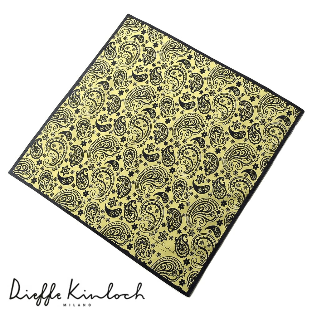 ディエッフェ キンロック Dieffe Kinloch ／ コットンポプリンプリントハンカチーフ「INDIA／Paisley」（クリームイエロー基調）【ネコポス対応 ／ 12点まで同梱可】【ラッピング対応】／ ハンカチ メンズ ギフト プレゼント イタリア インド