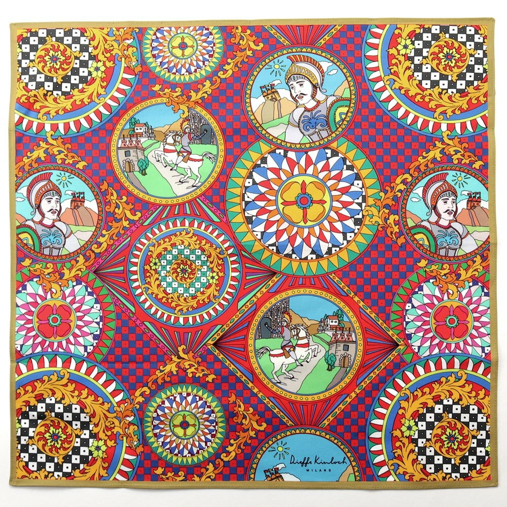 粋な着こなし　楽天市場店の【ポイント10倍】ディエッフェ キンロック Dieffe Kinloch ／ コットンポプリンプリントハンカチーフ「SICILY／TALES」（マルチカラー）【ネコポス対応 ／ 12点まで同梱可】【ラッピング対応】／ メンズ ギフト プレゼント イタリア バンダナ スカーフ シチリア｜アングル2