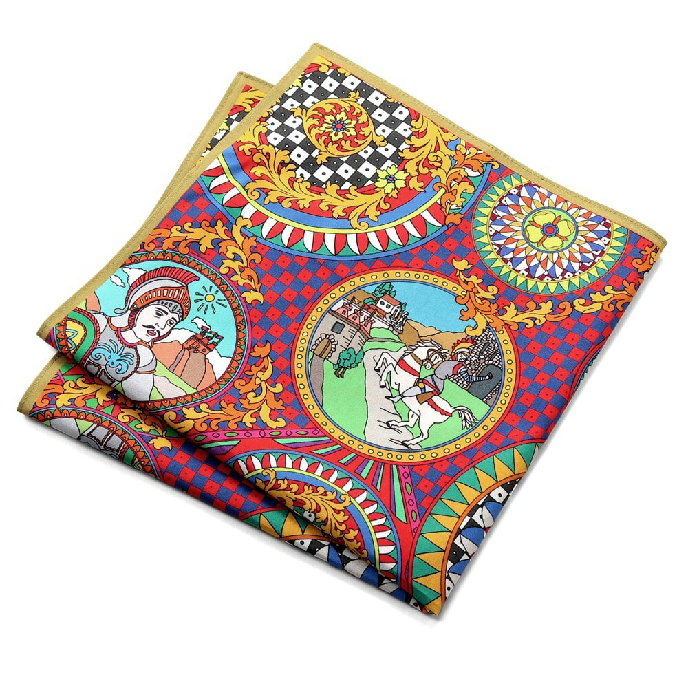 粋な着こなし　楽天市場店の【ポイント10倍】ディエッフェ キンロック Dieffe Kinloch ／ コットンポプリンプリントハンカチーフ「SICILY／TALES」（マルチカラー）【ネコポス対応 ／ 12点まで同梱可】【ラッピング対応】／ メンズ ギフト プレゼント イタリア バンダナ スカーフ シチリア｜アングル3