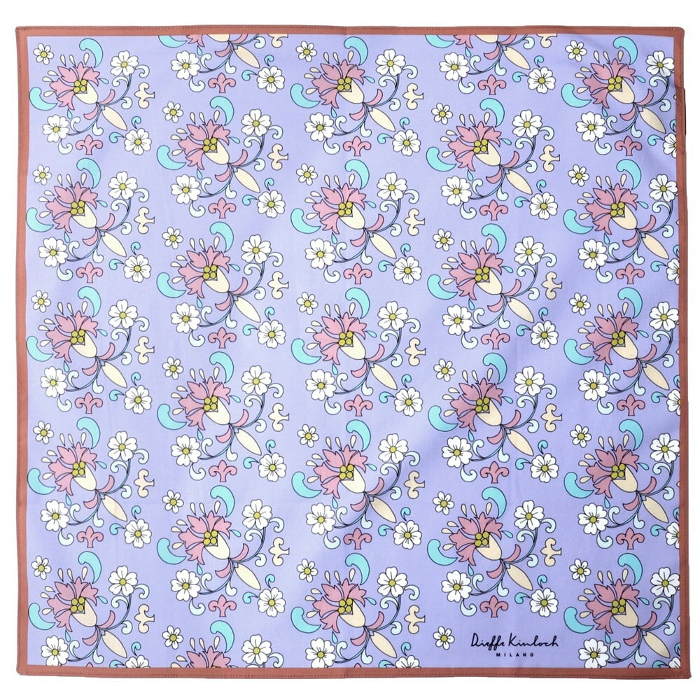 ディエッフェ キンロック Dieffe Kinloch ／ コットンポプリンプリントハンカチーフ「SICILY／BOUQUET」（ラベンダー）【ネコポス対応 ／ 12点まで同梱可】【ラッピング対応】／ メンズ ギフト プレゼント イタリア バンダナ スカーフ シチリア