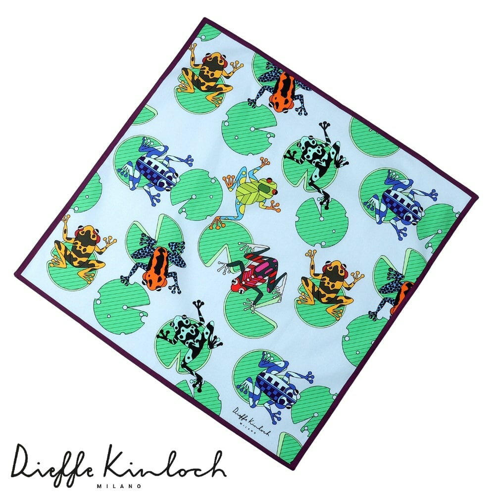 【ポイント10倍】ディエッフェ キンロック Dieffe Kinloch ／ コットンポプリンプリントハンカチーフ「BRASIL／FROGS DANCE」（ライトブルー基調）【ネコポス対応 ／ 12点まで同梱可】【ラッピング対応】／ ハンカチ ギフト イタリア ブラジル