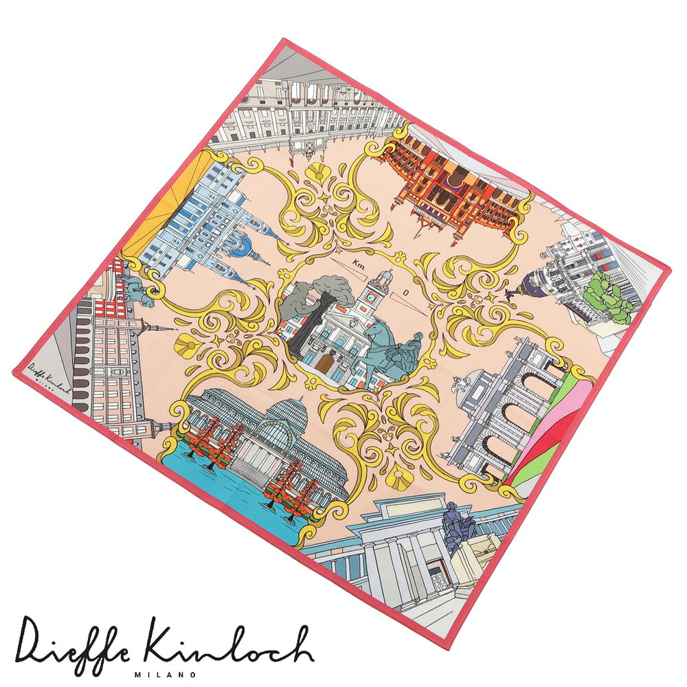【ポイント10倍】 ディエッフェ キンロック Dieffe Kinloch ／ コットンポプリンプリントハンカチーフ「MADRID／MADRID」（サンオレンジ）【ネコポス対応 ／ 12点まで同梱可】【ラッピング対応】／ ハンカチ メンズ ギフト プレゼント イタリア バンダナ マドリッド