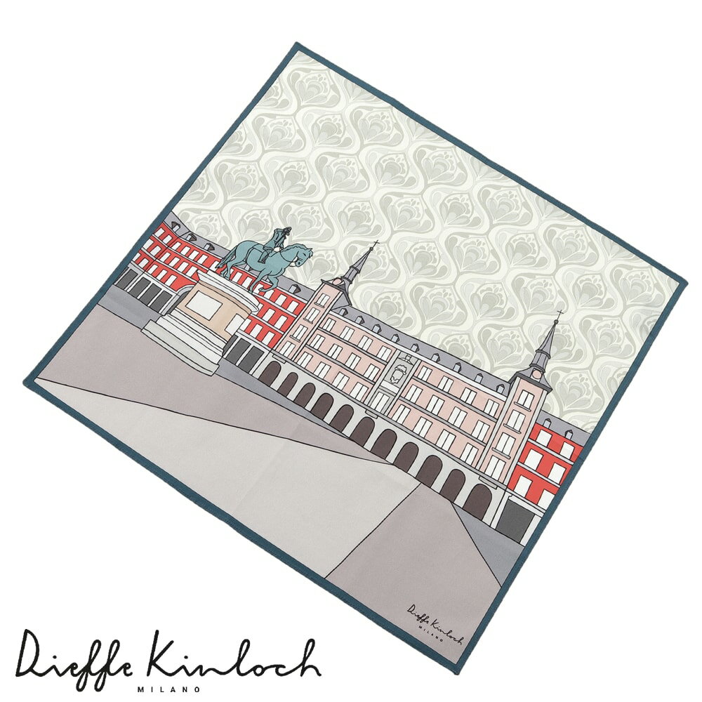 【ポイント10倍】 ディエッフェ キンロック Dieffe Kinloch ／ コットンポプリンプリントハンカチーフ「MADRID／MAYOR PLACE」（アイボリー基調）【ネコポス対応 ／ 12点まで同梱可】【ラッピング対応】／ ハンカチ メンズ ギフト プレゼント イタリア マドリッド