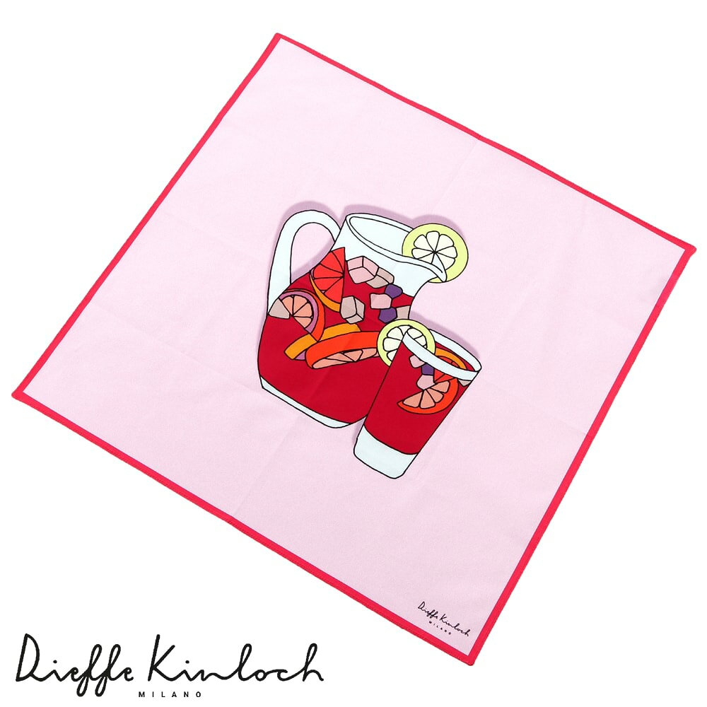 【ポイント10倍】 ディエッフェ キンロック Dieffe Kinloch ／ コットンポプリンプリントハンカチーフ「MADRID／SANGRIA’S DRINK」（ライトピンク）【ネコポス対応 ／ 12点まで同梱可】【ラッピング対応】／ ハンカチ メンズ ギフト プレゼント イタリア マドリッド
