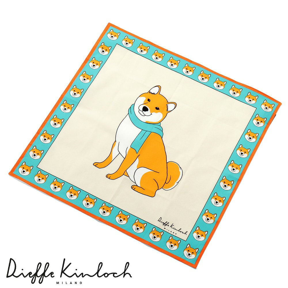 ディエッフェ キンロック Dieffe Kinloch ／ コットンポプリンプリントハンカチーフ「PET／SHIBA FRAME」（オフホワイト）【ネコポス対応 ／ 12点まで同梱可】【ラッピング対応】／ メンズ レディース ギフト プレゼント イタリア ペット バンダナ
