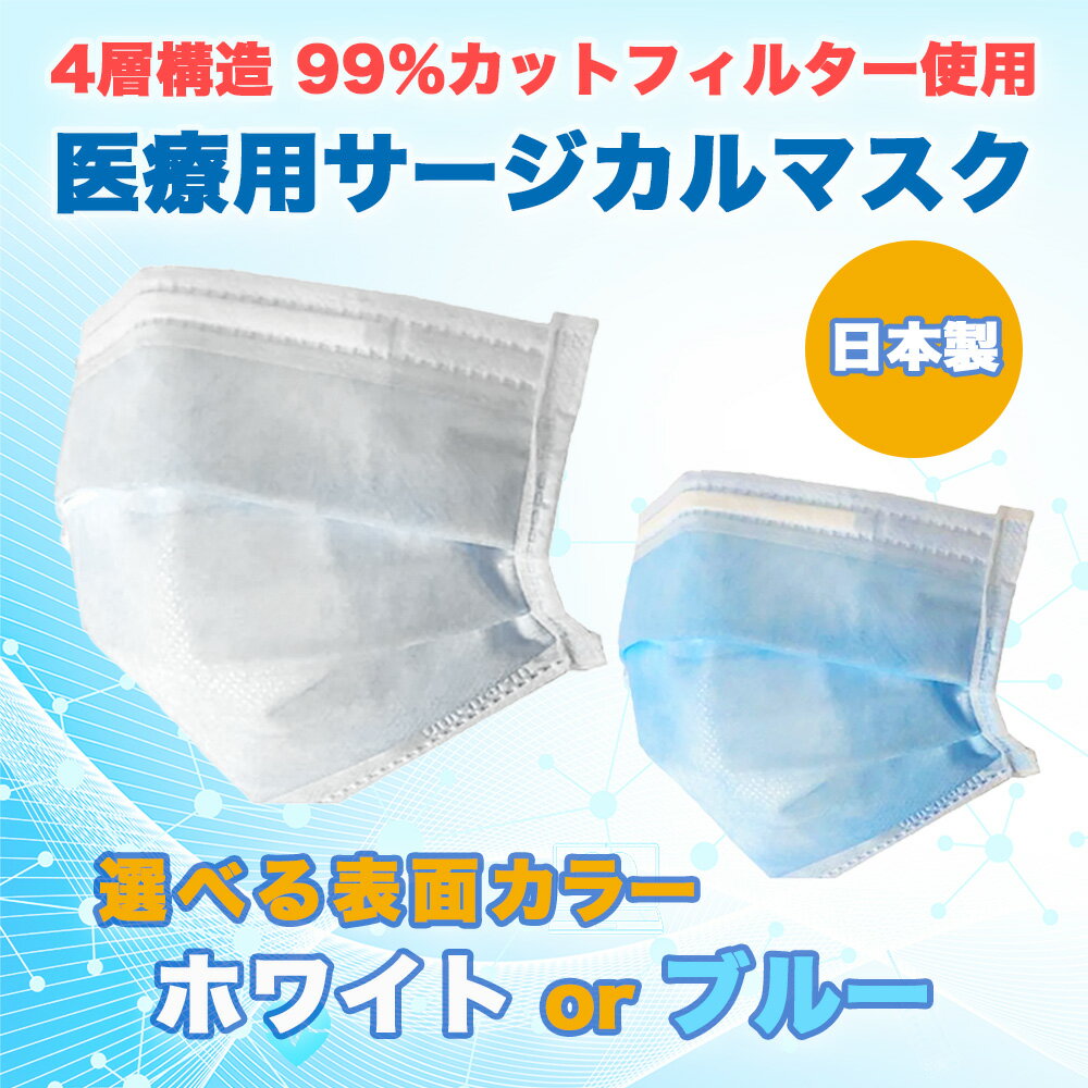 【200箱セット】サージカルマスク ユニチャーム 不織布 日本製 医療用マスク 50枚 4層構造 使い捨て 小さめ ふつう ホワイト白 ブルー青 国産 マスク 【計10,000枚】