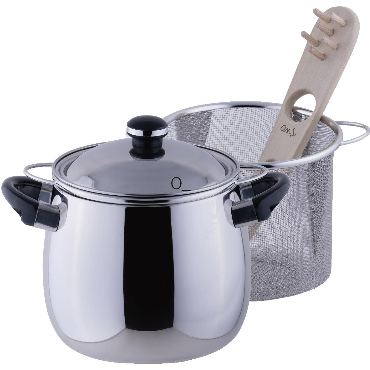 送料無料 宮崎製作所 オブジェ パスタポット 8.6L 日本製 湯切りバスケット・木製パスタトング付 軽量 OJ-58 Miyaco HNM