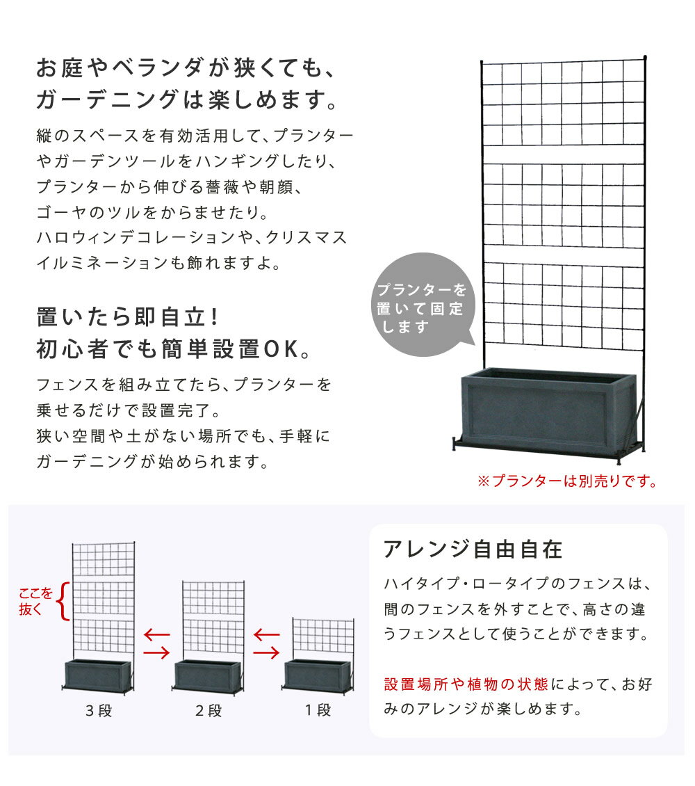 プランター台付フェンス（ハイタイプ）「グラフ」【送料無料 フェンス ゲート 扉 ...