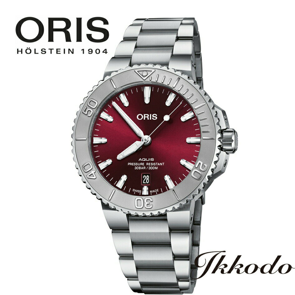 オリス 腕時計（メンズ） オリス ORIS アクイスデイト レリーフ Aquis 30気圧防水 自動巻き レッドダイアル 43,5ミリ ステンレスケース 01 733 7766 4158-07 8 22 05PEB【0173377664158-0782205PEB】