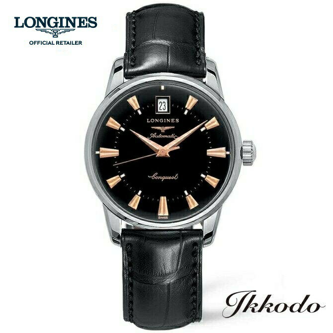 ロンジン 腕時計（メンズ） 【ご購入特典対象商品】ロンジン LONGINES コンクエスト ヘリテージ 自動巻き 35ミリ ブラック文字盤 ステンレススティールケース ブラックアリゲーターストラップ 3気圧防水 デイト 正規品 5年保証 L1.611.4.52.4【L16114524】