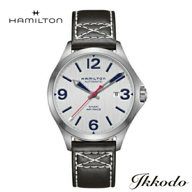 【ご購入特典対象商品】【2000円クーポンあり】ハミルトン HAMILTON Khaki Air Race/カーキ エアレース【公式タイムキーパーモデル】 デイト 自動巻き 80時間リザーブ 42ミリ シルバー文字盤 ブラックカーフストラップ 5気圧防水 正規品 2年保証 H76525751