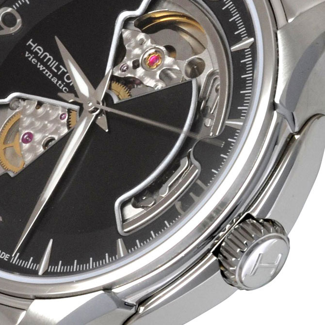 【ご購入特典対象商品】【2000円クーポンあり】ハミルトン HAMILTON ジャズマスター オープンハート Jazzmaster Open Heart Auto 自動巻き 40ミリ ブラック文字盤 ステンレスケース&ブレス 5気圧防水 日本国内正規品 2年保証 メンズ腕時計 H32565135