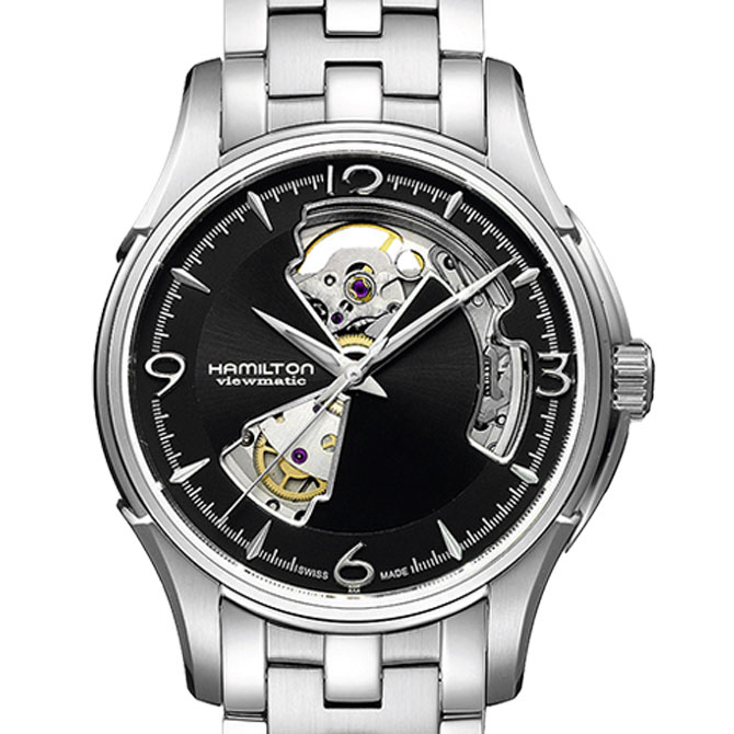【ご購入特典対象商品】【2000円クーポンあり】ハミルトン HAMILTON ジャズマスター オープンハート Jazzmaster Open Heart Auto 自動巻き 40ミリ ブラック文字盤 ステンレスケース&ブレス 5気圧防水 日本国内正規品 2年保証 メンズ腕時計 H32565135