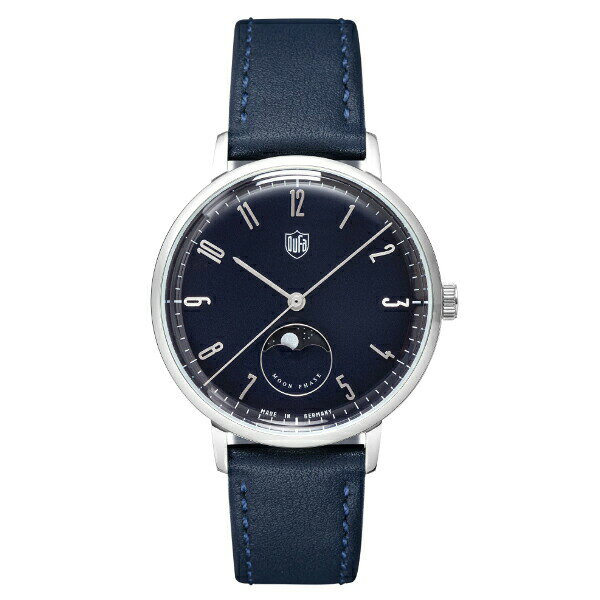 ドゥッファ DUFA グロピウスムーンフェイズ GROPIUS MOONPHASE ネイビーダイアル ステンレスケース ネイビーレザーストラップ 38ミリ 3気圧防水 ドイツ製 日本国内正規品 2年保証 DF-9032-02【DF903202】