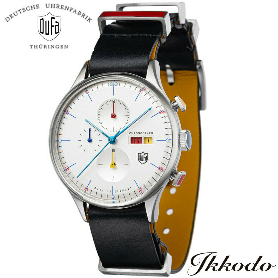 ドゥッファ DUFA エレメンツシリーズ ELEMENT SERIES クォーツ ステンレススチールケース ブラックカーフレザーバンド 38mm ホワイトダイヤル クロノグラフ 3気圧防水 ドイツ製 日本国内正規品 2年保証 腕時計 DF-9021-0F 【DF90210F】 送料無料のサムネイル